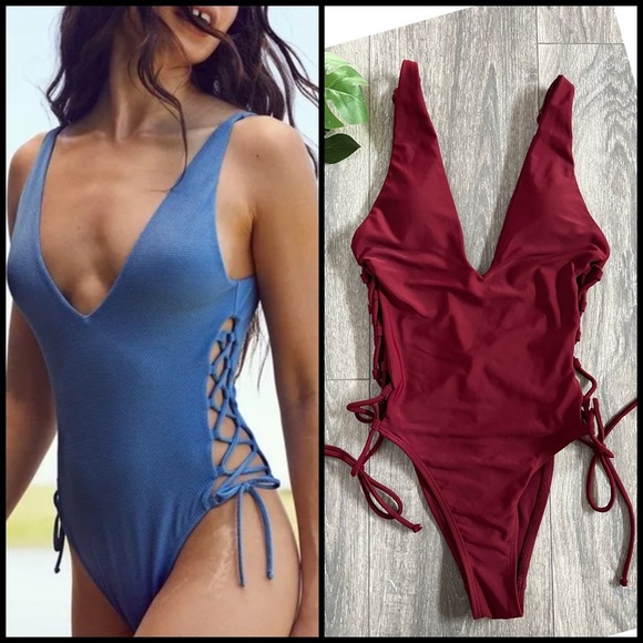aerie Other - Burgundy aerie side tie deep plunge one piece